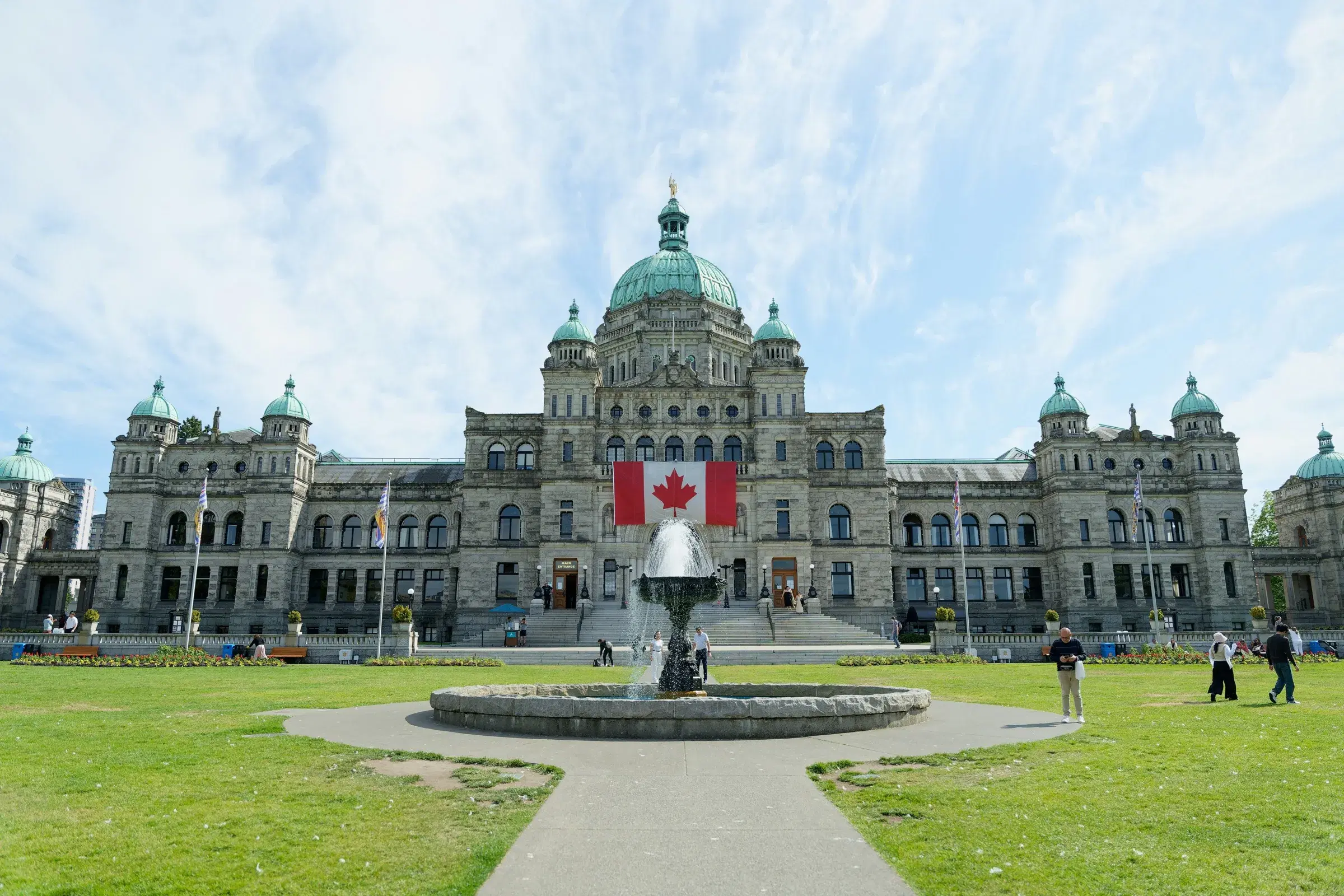 British Columbia Parliament Buildings overlooking the lawn in Victoria, Canada